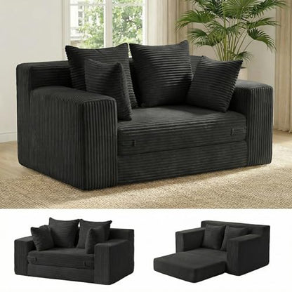 cidludto Boneless Couch Loveseat Sleeper, Convertible Sofa Bed Folding Couch Bed Foldable, 2 in 1 Boneless Chair Bed & Futon Sofa Bed, Small Pull Out Sofa with 4 Pillows for Living Room, Black - color: Black, size: Loveseat-55''