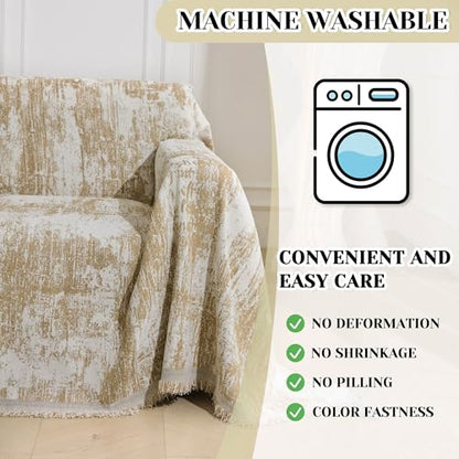 Small Couch Cover Oversized Recliner Covers Washable Armchair Sofa Cover for Dog, Chenille Khaki Abstract Geometric Jacquard Sofa Throw Cover Durable Modern Single Sofa Slipcovers, 71" X 91" - color: U-khaki Abstract, size: 71"x 91"