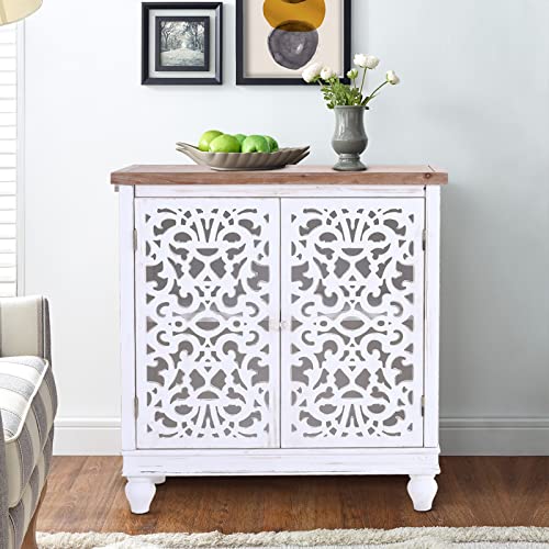 Sophia & William Accent Cabinet with Doors, White Carved Buffet Cabinet | White Accent Cabinet with doors, Small Carved Decorative Buffet Cabinet with Storage, End Tables, for Entryway, Living Room - color: White, size: 2-Door