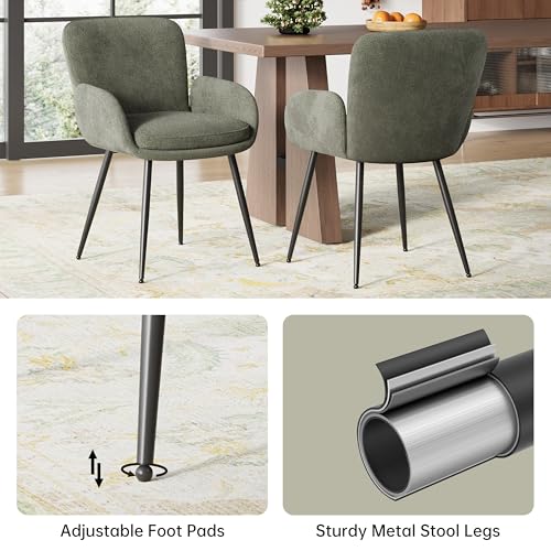 VKNOW Modern Upholstered Dining Chairs Set of 4 with Armrest, Green | Armed Dining Room Chairs with Metal Legs, Kitchen Chairs for Restaurant Kitchen Living Room - color: Green, size: Set of 4