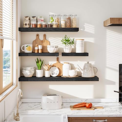 Vivelove Floating Shelves 9 inch Deep 16”Long Set of 2, Black | Easy Install With Hardware, 1.5" Thick, Invisible Brackets, Wall Mounted, No Sagging, For Any Room - color: Black, size: 16”wx9.3”dx1.5”h