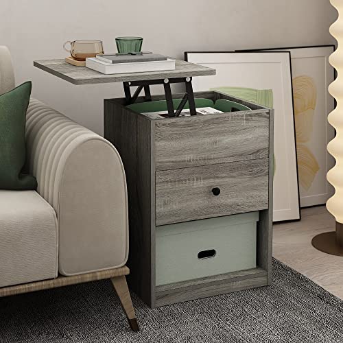 Furinno Jensen Lift Top Nightstand, French Oak Grey - color: French Oak Grey, style: 1-Pack Lift Top