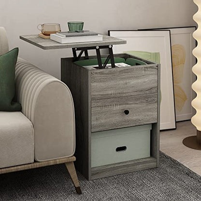 Furinno Jensen Lift Top Nightstand, French Oak Grey - color: French Oak Grey, style: 1-Pack Lift Top