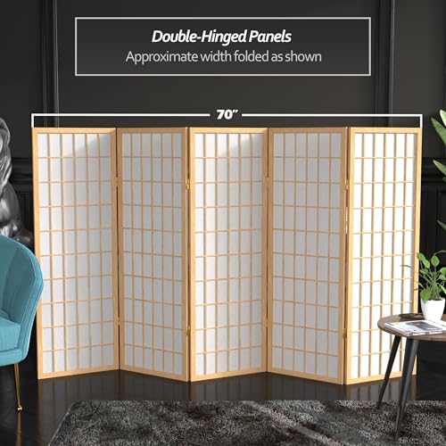 4 ft. Short Window Pane Shoji Screen - Natural - 5 Panels - color: Natural, size: 5 Panels