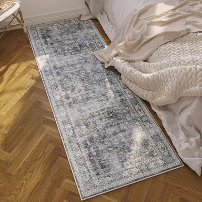 Rugcomf Washable Kitchen Runner 2'7"x12' - Long Hallway Runner Rug Non Slip, Boho Carpet for Hallways, Entryway, Hall, Bathroom - Grey - color: Grey, size: 2'7" x 12' (Rectangular)