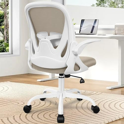 Office Chair Ergonomic Desk Chair with Flip up Armrests Swivel Breathable Desk Mesh Computer Chair with Adjustable Lumbar Support and Height for Conference Room (Khaki) - color: Khaki