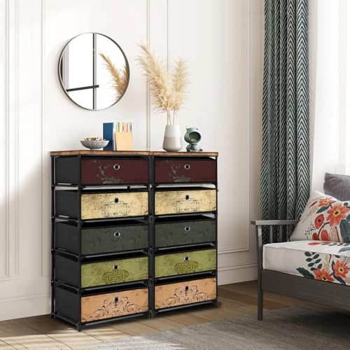 VASICAR Nightstand with 5 Drawers, Clothes Storage Organizer, Small Fabric Dresser for Bedroom, Closet, Entryway, Hallway, Nursery, Dorm - size: 12.6"D x 16.5"W x 40.9"H (5 Drawers)