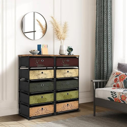 VASICAR Nightstand with 5 Drawers, Clothes Storage Organizer, Small Fabric Dresser for Bedroom, Closet, Entryway, Hallway, Nursery, Dorm - size: 12.6"D x 16.5"W x 40.9"H (5 Drawers)