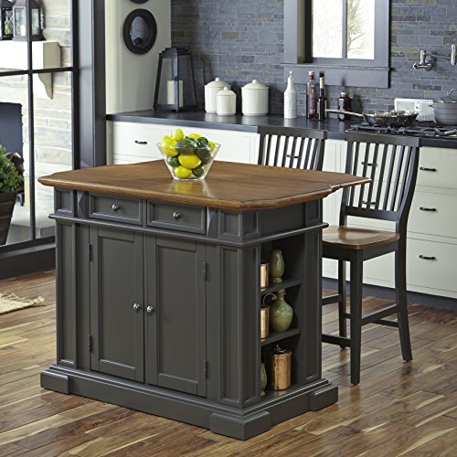 Homestyles Americana Gray Kitchen Island with Drop Leaf Breakfast Bar