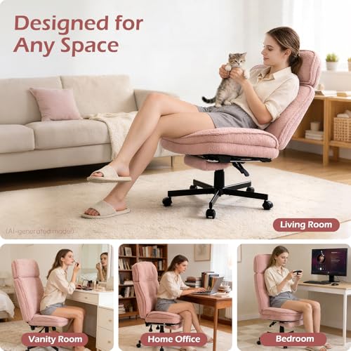 Criss Cross Chair with Wheels - Home Office Desk Chairs with Foot Rest, Morden Comfy Swivel Makeup Chair for Vanity, Ergonomic Cross Legged Office Chair with High Back & Wide Seat, Pink - color: Pink