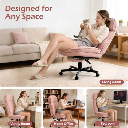 Criss Cross Chair with Wheels - Home Office Desk Chairs with Foot Rest, Morden Comfy Swivel Makeup Chair for Vanity, Ergonomic Cross Legged Office Chair with High Back & Wide Seat, Pink - color: Pink