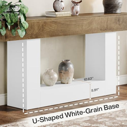 Tribesigns 63" Console Table, Farmhouse 2-Tier Entryway Table with U-Shaped Base, Narrow Long Wood Sofa Table Behind Couch Table for Living Room, Hallway, Foyer, Light Brown & White - color: Light Brown & White