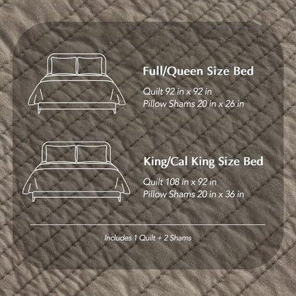 EVERGRACEHOME 100% Cotton Modern Lines Quilt Set Queen Size, Stone Taupe | Pre-Washed Soft Cotton, Striped Coverlet Bedspread, 3 Piece Lightweight Bedding Set for All Season, with 2 Pillow Shams - color: Stone Taupe, size: Full/Queen (92" X 92")