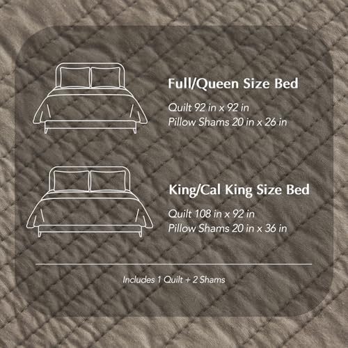 EVERGRACEHOME 100% Cotton Modern Lines Quilt Set King Size, Stone Taupe | Pre-Washed Soft Cotton, Striped Coverlet Bedspread, 3 Piece Lightweight Bedding Set for All Season, with 2 Pillow Shams - color: Stone Taupe, size: King (108" X 92")