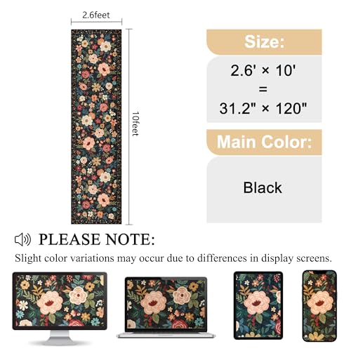 DUKINO 2.6x10 Runner Rug for Hallway, Washable Kitchen Rugs Non Slip, Black | Soft, Low Pile, Floral Indoor Floor Rug Runner for Entryway, Bedroom, Bathroom, Laundry, Pet Friendly, Home Decor, Ultra-Thin - color: Black, size: 2'6" x 10' (Rectangular)