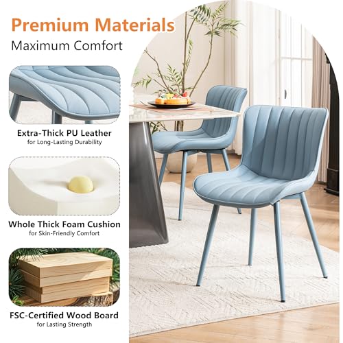 YOUNUOKE Mid-Century Modern Dining Chairs Set of 2, Blue PU Leather | Faux leather upholstery with blue metal legs. Fits dining room, kitchen, and guest reception. Easy to clean. Armless design. - color: All Blue
