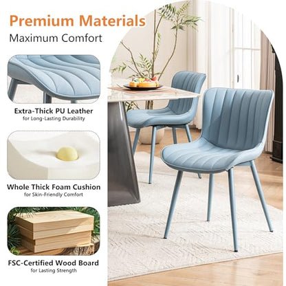 YOUNUOKE Mid-Century Modern Dining Chairs Set of 2, Blue PU Leather | Faux leather upholstery with blue metal legs. Fits dining room, kitchen, and guest reception. Easy to clean. Armless design. - color: All Blue