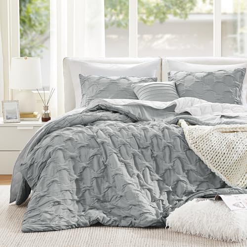Comfort Spaces All Season King Size Comforter Set for Girls, 4 Piece, Gray | For Girls Fluffy Lightweight, All Season Breathable Durable, Year Round Polyester, Decorative Modern Elegant Size Ogee Ruched - color: Gray, size: King/Cal King