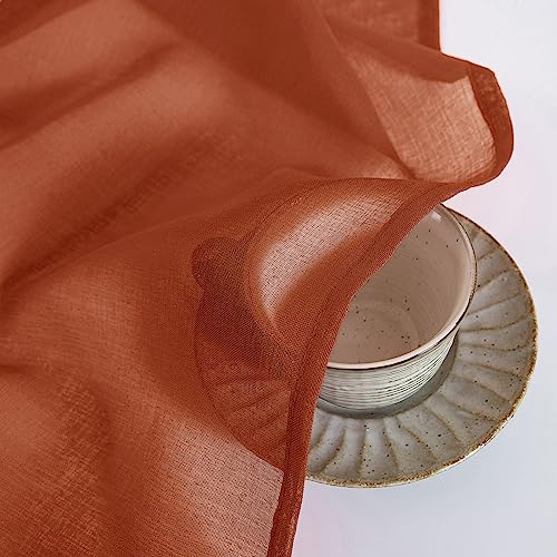 MIULEE Boho Fall Terracotta Linen Textured Sheer Curtains 42W×45L Kitchen | Semi Transparent, Farmhouse, Window Net Panels with Rod Pocket for Bedroom Living Room - color: Terracotta, size: 42"W x 45"L (Pack of 2)