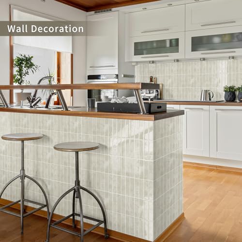 10 Sheets Upgraded Thicker Design Subway Tile Peel and Stick Backsplash | 12”×12”Self Adhesive Wall Tiles Stick on Back Splash for Kitchen,Bathroom,Camper(Beige) - color: Beige