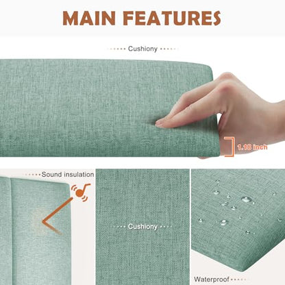 IFNOW Upholstered Wall Mounted Headboard, 3D Soundproof Wall Panels Peel and Stick for King Size, Reusable and Removable Tufted Bed Headboard in Grass Green (12 Panels, 10" x 24") - color: Fabric-grass Green, size: King