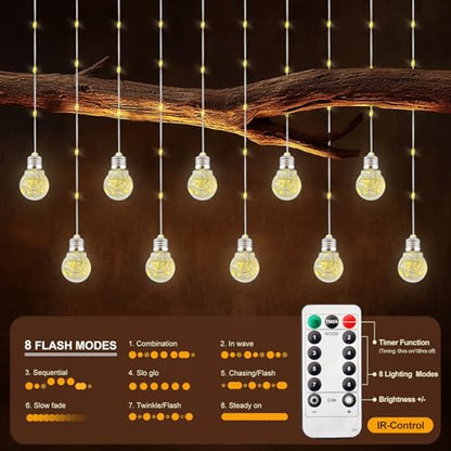 Wishing Ball Curtain Lights LED Window Hanging Lights with Remote, USB Powered Twinkle Globe Fairy String Lights for Wedding Party Bedroom Christmas Indoor Outdoor Decoration (Warm White)