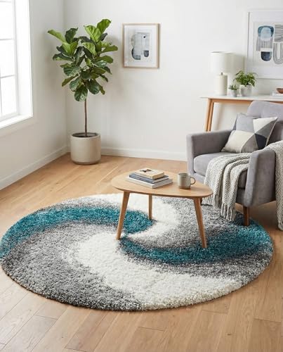 Rugs.com - Soft Touch Shag Rug – 4 Ft Round Turquoise Shag Rug – Plush Modern Swirl Design for Bedrooms and Nurseries - color: Turquoise, size: 4' (Round)