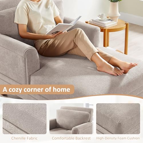 57.48'' Chaise Lounge Chair with Adjustable Backrest, Terry Camel | Chaise Lounge Chair Indoor, Modern Chaise Lounge Couch, Upholstered Leisure Recliner for Living Room, Apartment, Bedroom - color: Camel Terry