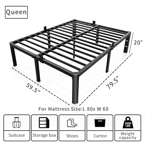 ROIL 20 Inch Queen Bed Frame with Rounded Corner & 4 Mattress Baffles | Easy Assembly, Noise Free, 3500LBS Load Capacity, No Box Spring Needed, 18.4" Storage Space, Headboard Hole, Heavy Duty Steel - size: Queen, style: 20 Inch
