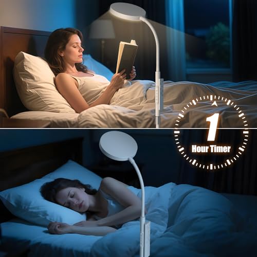PACOVY 플로어 램프, 거실 침실용 높이 조절 가능한 플로어 램프, 252 LED 매우 밝은 스탠딩 램프 리모컨, 조도 조절 가능한 구즈넥 톨 스탠드 독서 램프 조명, 사무실 공예용, 화이트 - color: 화이트.