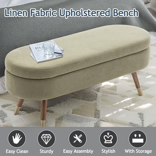 IAFIKE Oval Storage Bench 43.5" Ottoman Bench Upholstered Boucle Fabric Footrest Bench with Golden Metal Legs End of Bed for Bedroom, Living Room, Entryway,Bed Side (Green) - color: Green