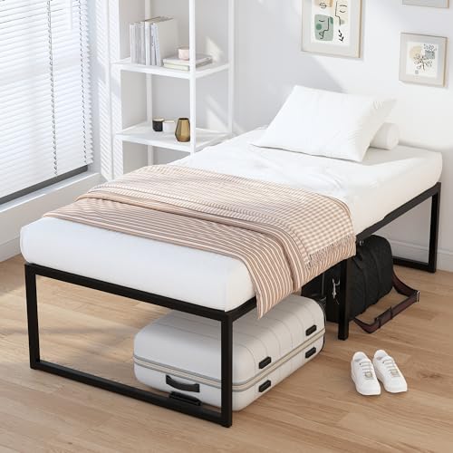 EMODA 16 Inch Narrow Twin Bed Frame 30x75, Heavy Duty Metal Platform | No Box Spring Needed, Easy Assembly, Noise Free, Black - color: Black, size: Narrow Twin, style: 16 inch