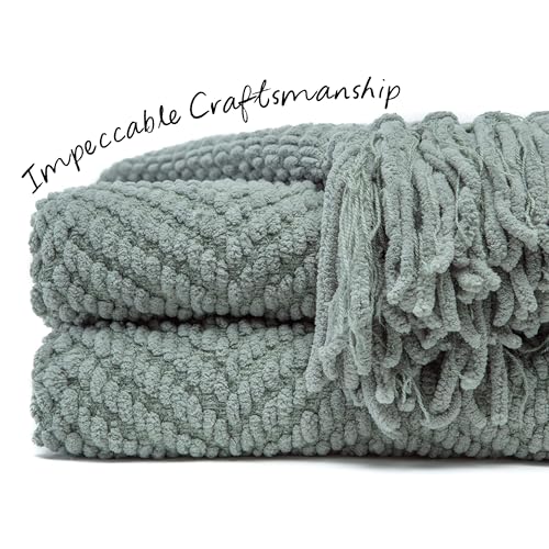 Chanasya Premium Textured Knit Throw Blanket with Tassels - Soft, Cozy Blanket for Couch, Bed, Living Room - 50" x 65” - Tan Sage - color: A(tan Sage)