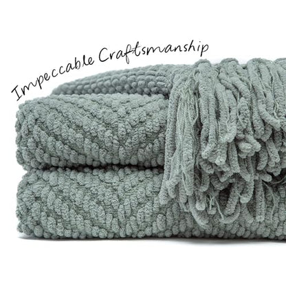 Chanasya Premium Textured Knit Throw Blanket with Tassels - Soft, Cozy Blanket for Couch, Bed, Living Room - 50" x 65” - Tan Sage - color: A(tan Sage)