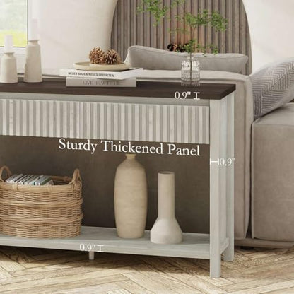47In Entryway Table with Drawers, Sofa Tables with Storage | Console Tables for Entryway, Two-Tier Narrow Hallway Tables, Modern Fluted Panel, Walnut and Washed Grey Oak - color: Walnut and Washed Grey