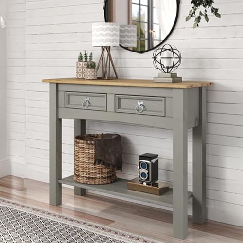 Solid Wood Hall Table Console 34.49" W, 12.64" D, 28.82" H - Farmhouse Entryway Table with 2 Drawers, Office Hallway Foyer, Wooden Storage, Cupboard Console Table - color: Grey