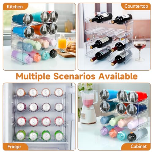 spospo Water Bottle Organizer 4 Tier Large Compartment Water Bottle Holder | Clear Water Bottle Organizer for Cabinet, Bottle Rack for Kitchen Organization and Storage - Hold 16 Bottles - size: 4 Pack