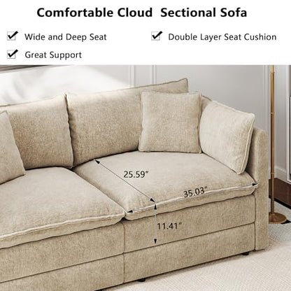 Aoowow Modular Sectional Sofa Modern Convertible L Shaped Couch,112.2 Inch Deep 3-Seater Sofas Set Comfy Chenille Cloud Sofas and Couches with Movable Ottoman for Living Room Apartment（Light Coffee） - color: Light Coffee, size: 3 Seat + Ottoman