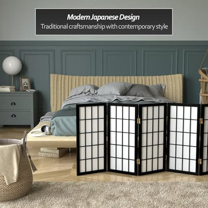 2 ft. Short Desktop Window Pane Shoji Screen - Black - 5 Panels - color: Black, size: 5 Panel