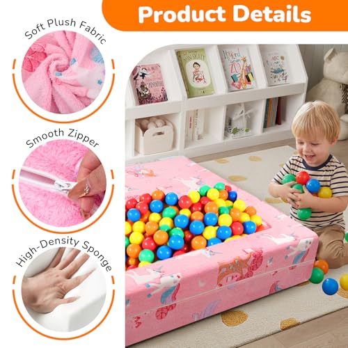 MeMoreCool Glow Fairy Kids Couch, Modular Fold Out Play Sofa, Pink | Glow fairy kids couch in pink - color: Pink Fairy