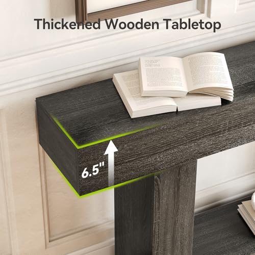 LITTLE TREE 63 Inches Long Console Table, 2-Tier Farmhouse Sofa Table Behind Couch, Large Narrow Entryway Table for Living Room, Wooden Hallway Foyer Table with Heavy Duty Base, Grey - color: Grey