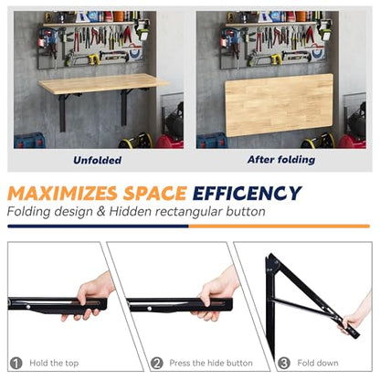 24 inch Black Sturdy Folding Shelf Brackets, Heavy Duty Adjustable Steel Wall Mounted Collapsible Shelf Bracket, Max Load 550lb - style: 2 PACK