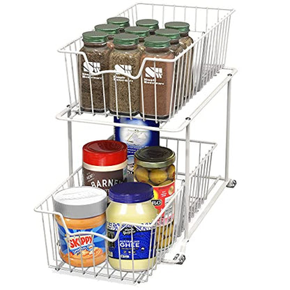 Simple Houseware 2 Tier Cabinet Wire Basket Drawer Organizer, White - color: White