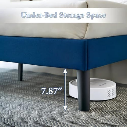 VECELO Queen Size Bed Frame, Adjustable Upholstered Button Tufted Headboard, Heavy-Duty Bedframe with Wood Slats Support, No Box Spring Needed, Aegean Blue - color: Aegean Blue, size: Queen, style: Bed Frame