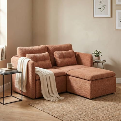 HNY 56.5" Modern Loveseat Sofa, Brown | 2-Seat Button Tufted Love Seat, Deep Seat Chenille Fabric With Pillow, Small Couch for Bedroom, Apartment, Home Furniture - color: Brown, size: 2 Seater-L Shape