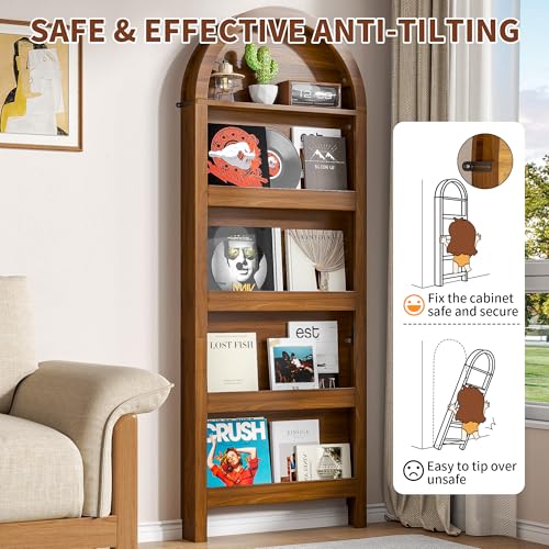 Narrow Tall Wall Mounted Bookshelf for Living Room Bedroom (Brown) - color: Brown