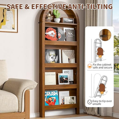 Narrow Tall Wall Mounted Bookshelf for Living Room Bedroom (Brown) - color: Brown