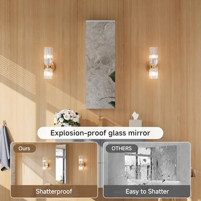 12" x 36" Bathroom Medicine Cabinet with Mirror, Recessed or Wall Mount | Medicine Cabinets with Adjustable Glass Shelves, Soft-Closed Hinge, Chrome Aluminum Frame, Reverse Installation - size: 12" x 36"
