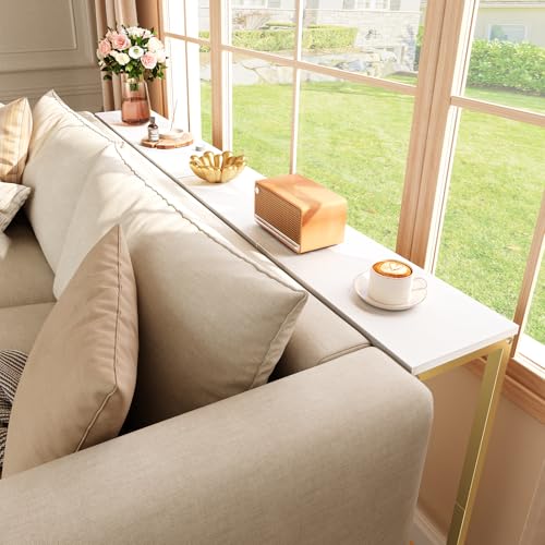 HOOBRO Narrow Console Table, 29.5" Small Entryway Table, Thin Sofa Table, Side Table, Display Table, for Hallway, Bedroom, Living Room, Foyer, White and Gold DW75XG01 - color: White + Gold