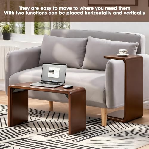 Solid Wood C Shaped Sofa Side Table, Small End Table for Couch, Modern Simple Narrow Table for Small Spaces, Mini Coffee Table for Living Room, Bedroom, Bedside (Walnut) - color: Walnut